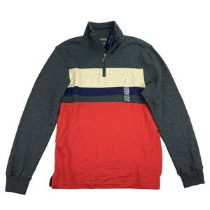 Club Room Mens Colorblock French Rib 1/4-Zip Sweater Gray Red S